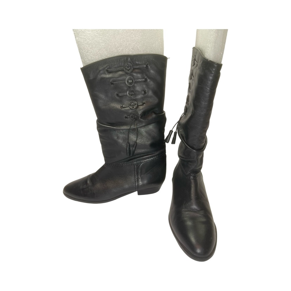 Liz Olemberg Vintage Womens Black Leather Slouchy Boots Made in Chile 🇨🇱 Sz 9